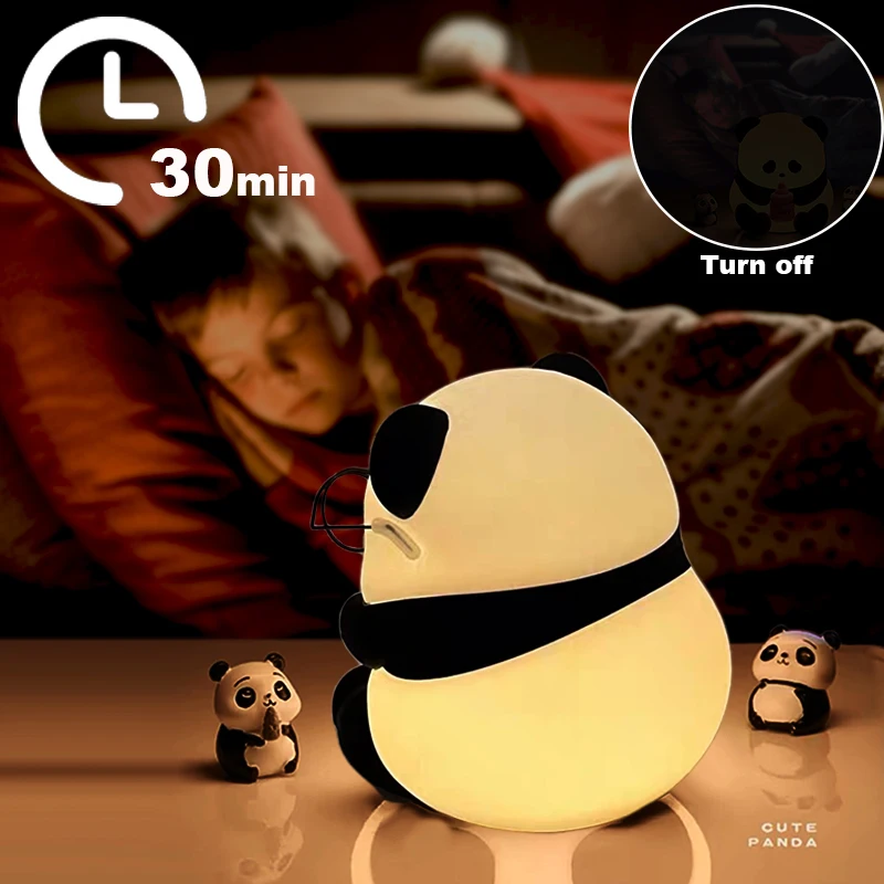 Imagem -03 - Lâmpada Panda com Proteção para os Olhos Luz Noturna Led Recargável Lâmpada de Silicone Fofa Luz de Cabeceira com Dimerização Luz de Dormir para Crianças Presente de Aniversário