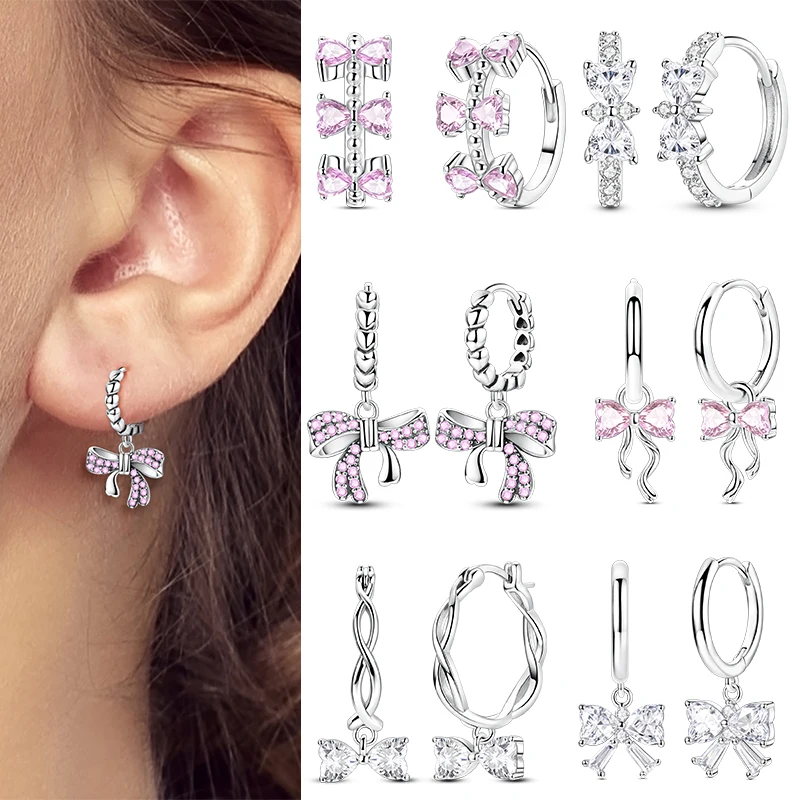Original 925 Sterling Silver Bow Drop Earring For Woman Pendientes Pandora Earring Fine Jewelry