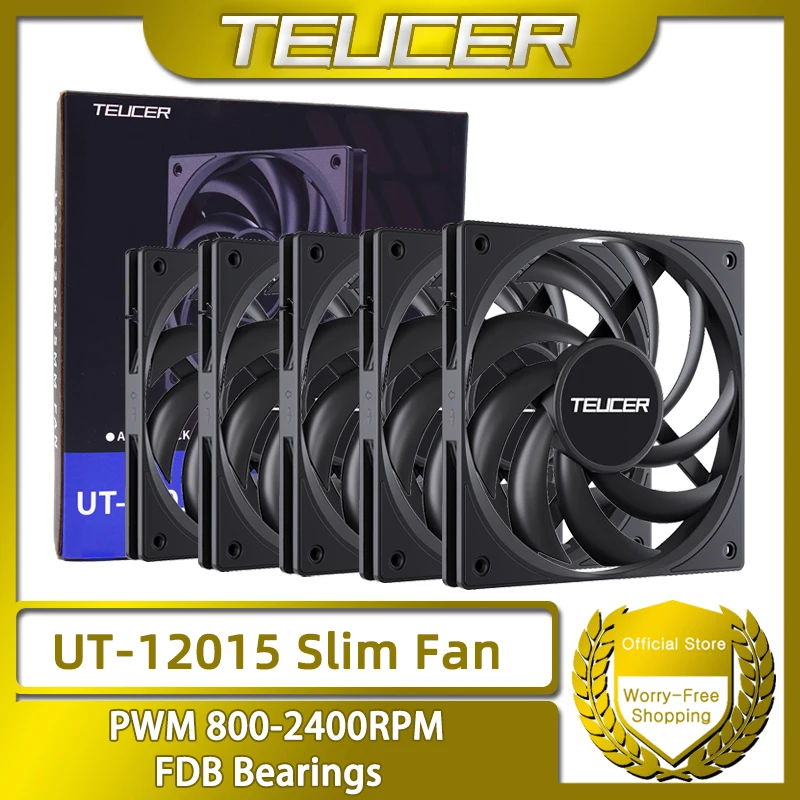 

TEUCER 5PCS UT-12015 Slim PC Fan 120mm FDB Bearing Case Fan with PWM Sharing Technology (PST), Quiet Motor, 800–2400 RPM