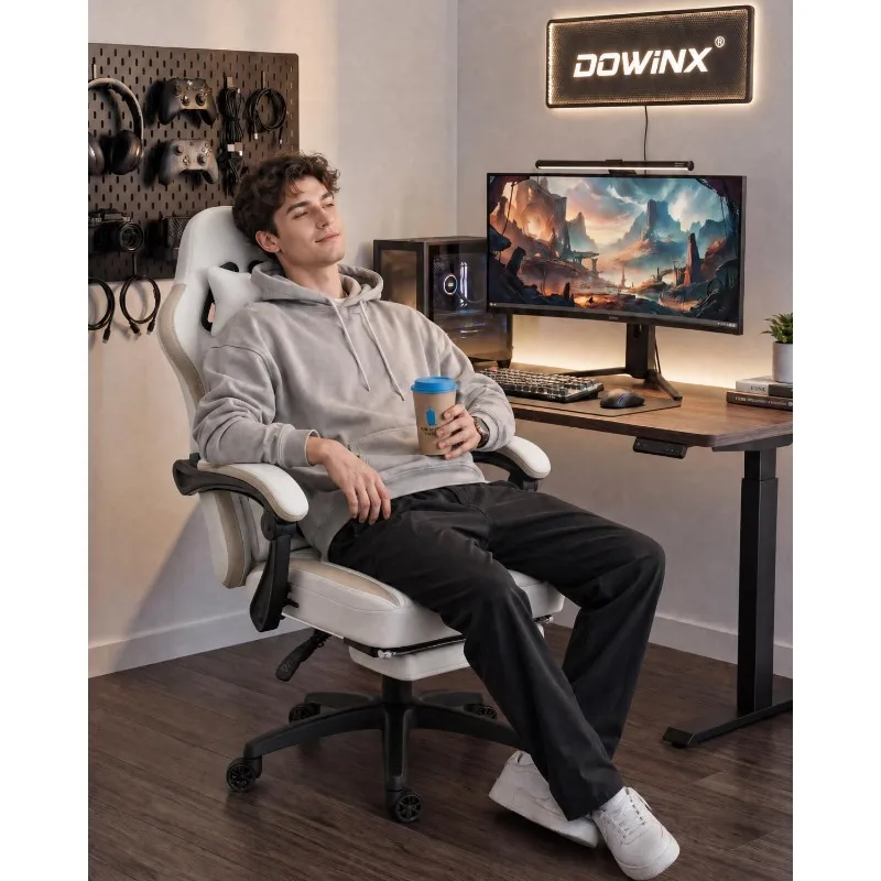 Gaming Chair Breathable Fabric Computer Chair with Pocket Spring Cushion, Comfortable Office Chair with Gel Pad and