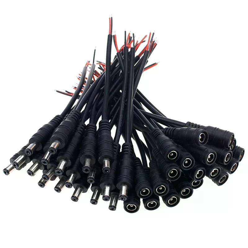 10pcs DC Power Pigtails Cable 22AWG Female Male 5.5mm X 2.1mm Connector For 12V Power Supply Adapte CCTV Camera DVR LED Strip