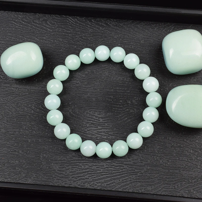 Natural Green Jades Bracelets Women Real Jades Stone Beads Bracelet Men 6/8mm Round Elastic Rope Ladies Genuine Jewelry Gift
