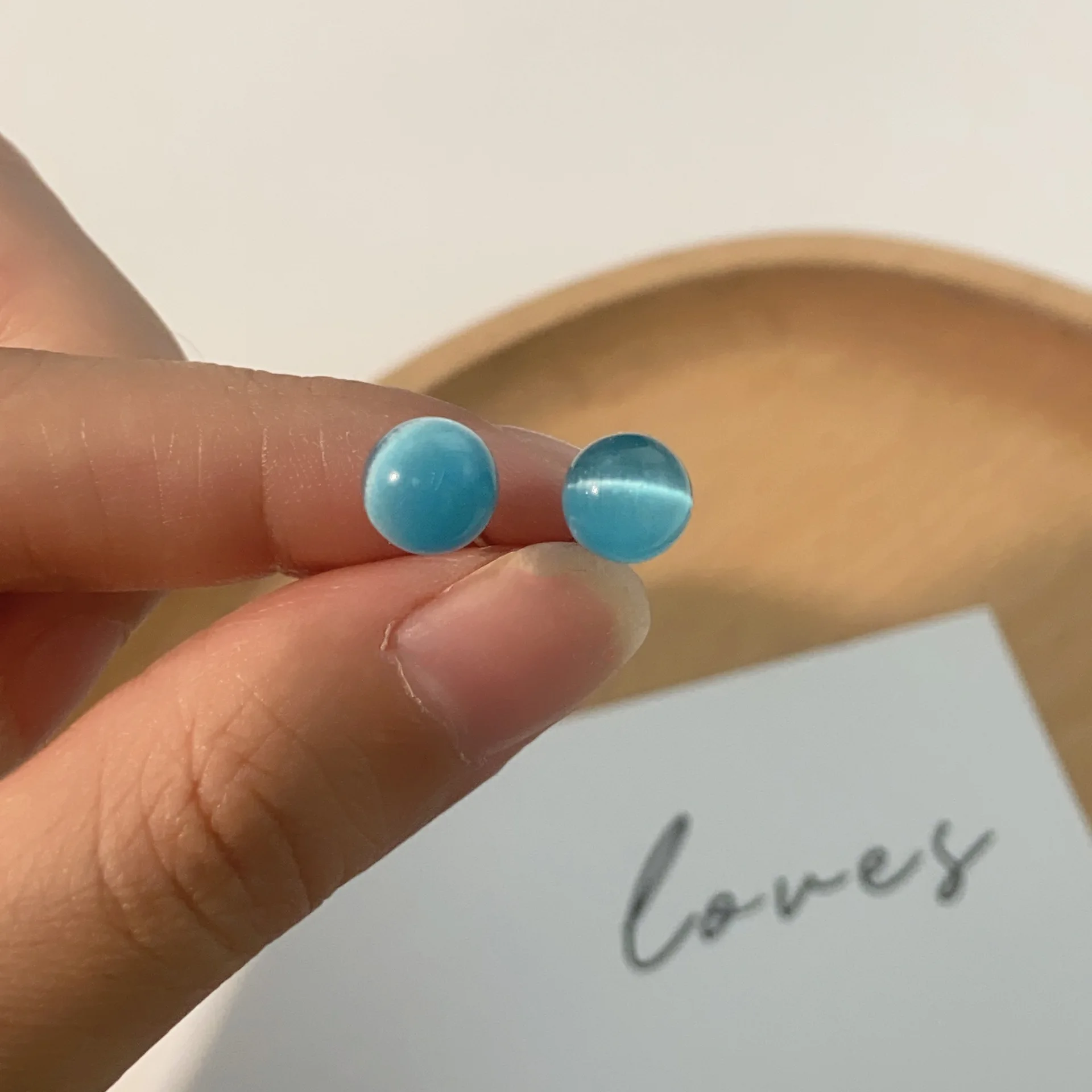 Sea Blue Opal Stud Earrings for Women Light Luxury Fashion Customized Jewelry Minimalist Accessories Support Wholesale