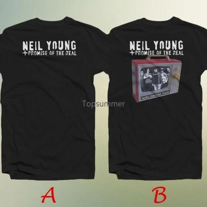 نيل يونغ + وعد جولة المتمردين الحقيقي تي شيرت جديد تي شيرت كبير الحجم للنساء هدايا للأب #1