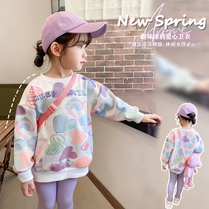 Cute printed knitted long sleeved top for girls' hoodie for autumn and winter, Korean version for children's clothing, hoodie