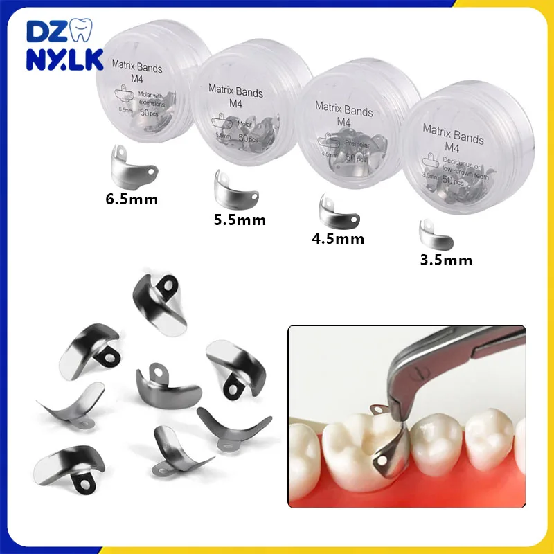 50/100 قطعة العصابات مصفوفة الأسنان الاقسام احيط المعادن المصفوفات العصابات مع ثقوب لاستبدال الأسنان مواد طب الأسنان أداة #1