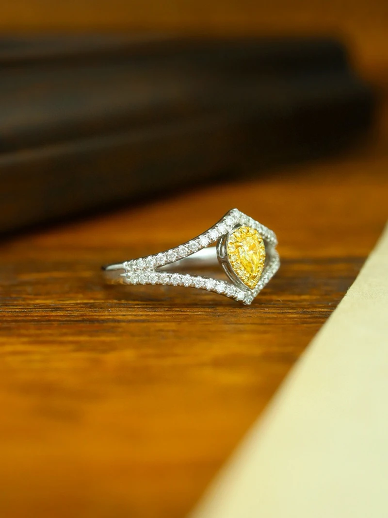 KUGG 100% 18K White Gold Rings Real Natural Yellow Diamond Engagement Ring for Women Luxury Elegant Style High Wedding Jewelry