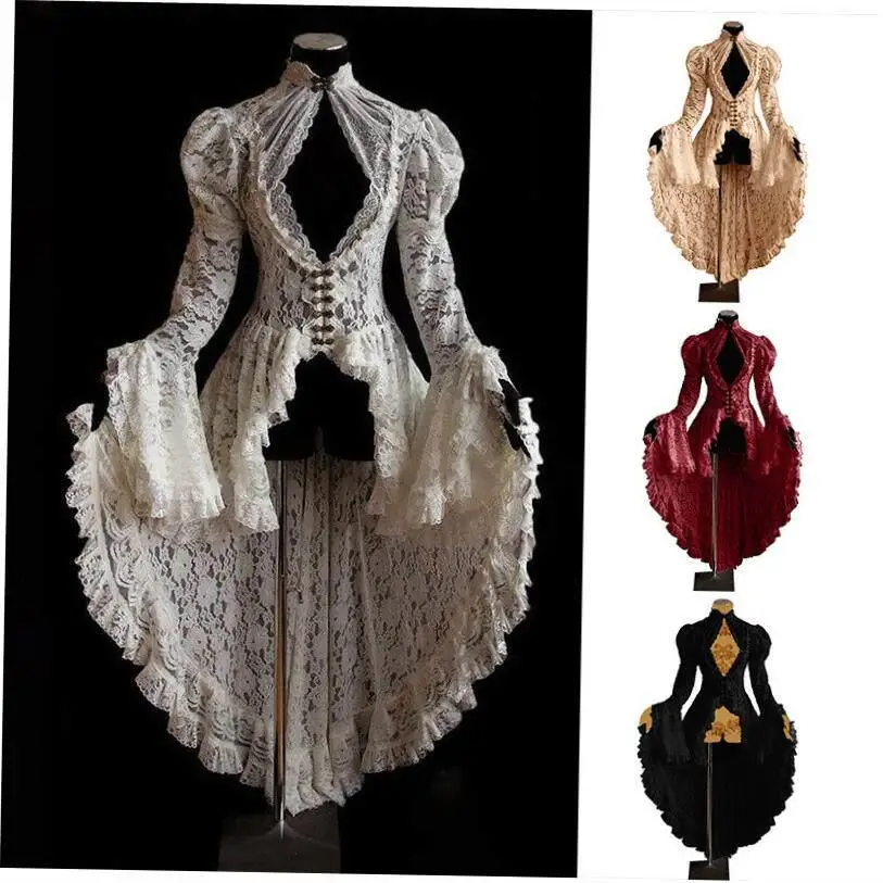 

Women's Vintage Lace Dresses Halloween Retro High Waist Long Sleeve A-Line Skirt Citywalk Ins Style Fashion Autumn Dress