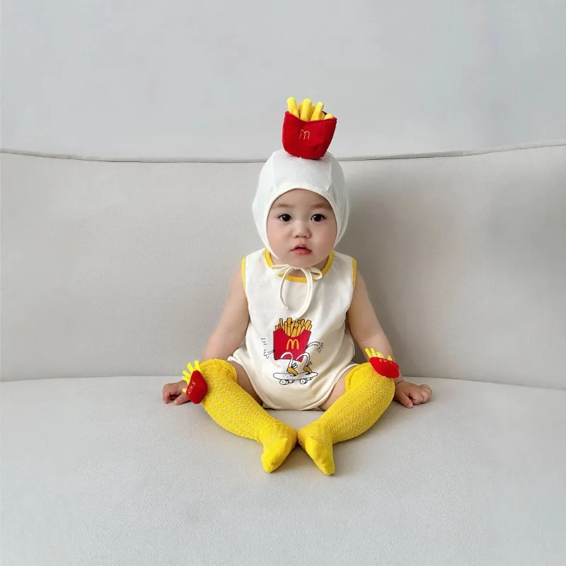 Summer Korean Baby Romper Cute Interesting KawaiiFries Pattern Outfit Infant Bodysuit  Kids  Boys Girls Comfortable Costume