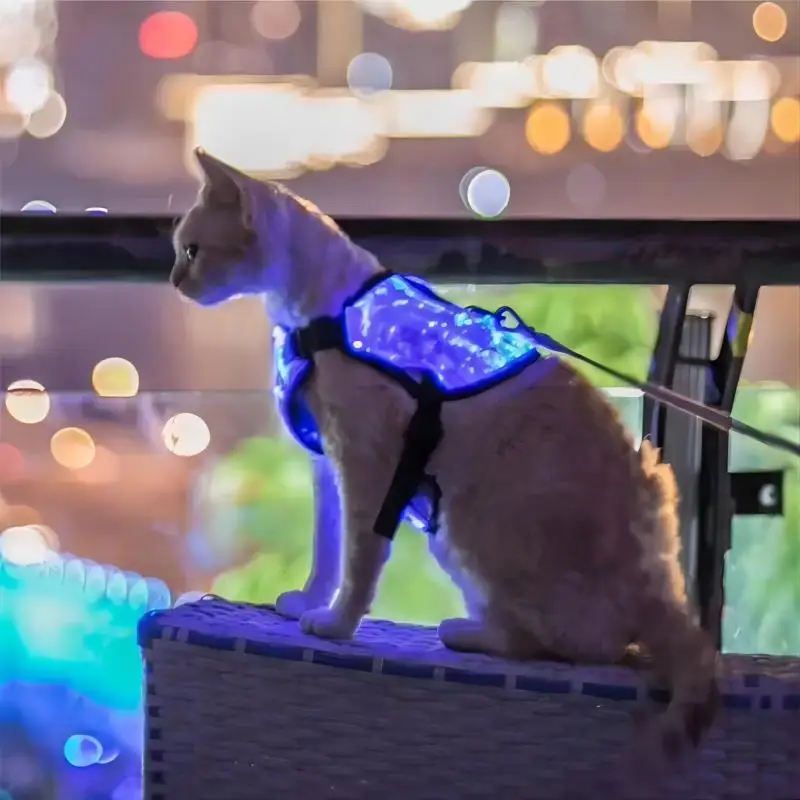 LED Light up Dog Harness Cat Adjustable Vest Harnesses Fiber Optic Glowing Pet Clothes,7 Light Colors