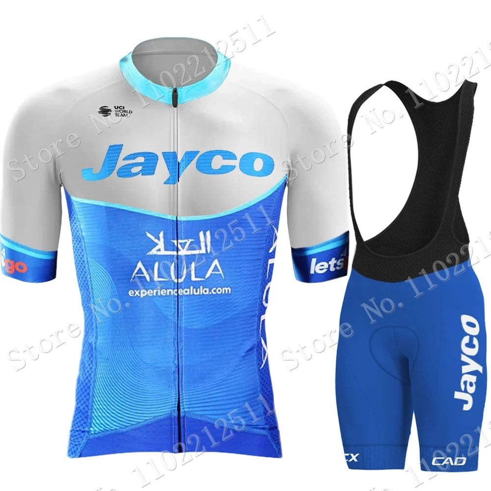 طقم جيرسي لركوب الدراجات من Team Jayco Alula 2023 بأكمام قصيرة أزرق للرجال ملابس لركوب الدراجات على الطريق قمصان ملائمة للدراجة مريلة قصيرة