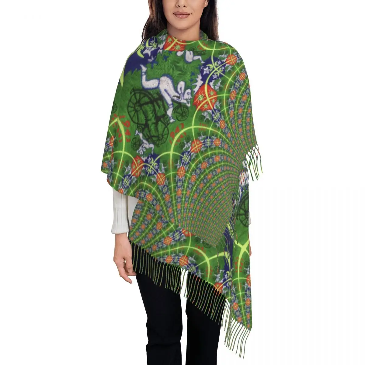 

Custom Bicycle Day 1943 Trip Tassel Scarf Women Soft Albert Hofmann LSD Shawls Wraps Female Winter Scarves