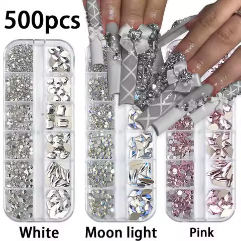 12 Grid Mini White 3D Glass Rhinestones Nail Art Crystals SS4-SS16 Glitter AB Nail Decorations Diamond Gems Manicure Accessories