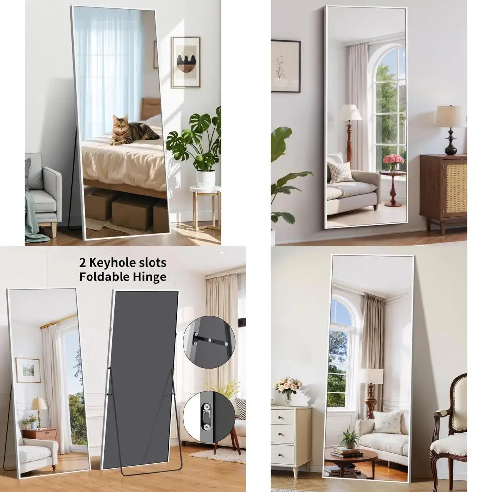 Espelho de pé de comprimento total - Espelho de piso com moldura de liga de alumínio para visualização de corpo grande no quarto, sala de estar e montagem na parede
