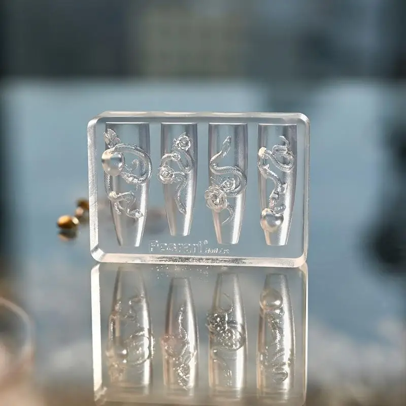A52E Professional Art Silicone Template Creating Ornate Snake and Rose Decoration for Custom Manicures