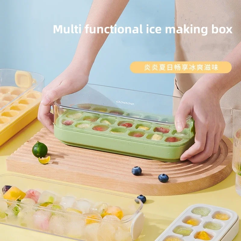 21-Grid Ice Cube Tray Mold With Press For Easy Release, Including Container For Ice Storage Kitchen Ice Maker and Storage Box