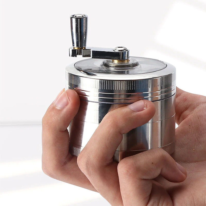 

40/55mm Tobacco Grinder Zinc Alloy Spice and Herb Crusher with Crank Muller Handle 4 Layers Manual Tobacco Grinder
