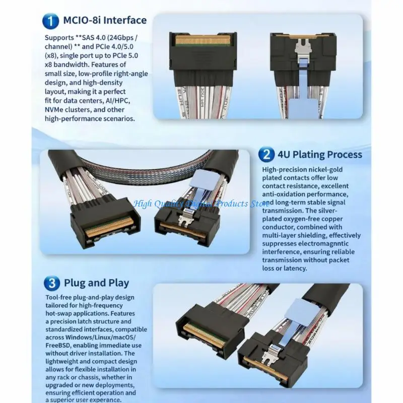 U2JE Mcio to Mcio SFF-8654 8i Storage Cable with Simple Insertion Design Use Set
