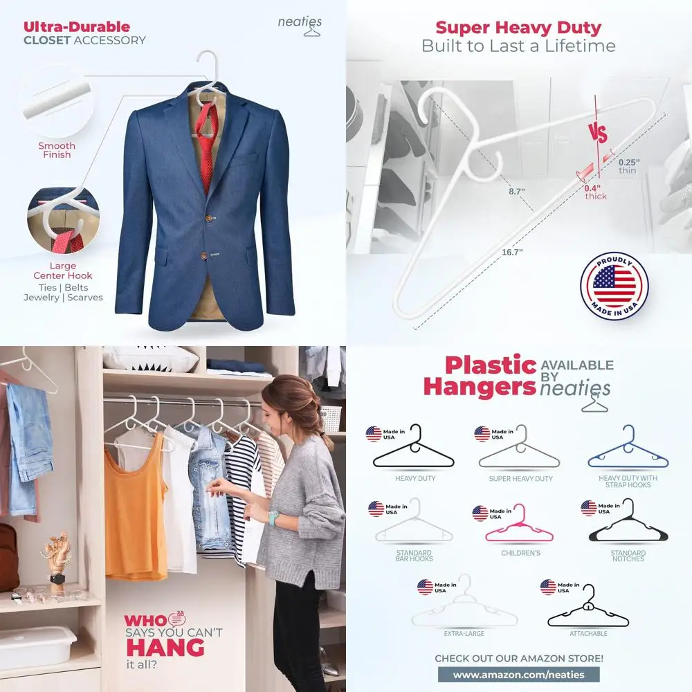 

Прочные вешалки для одежды, 72 шт. - Сделано в США, выдерживают до 4,5 кг, из толстого пластика, для пальто, джинсов, одежды для взрослых - белые и мятные