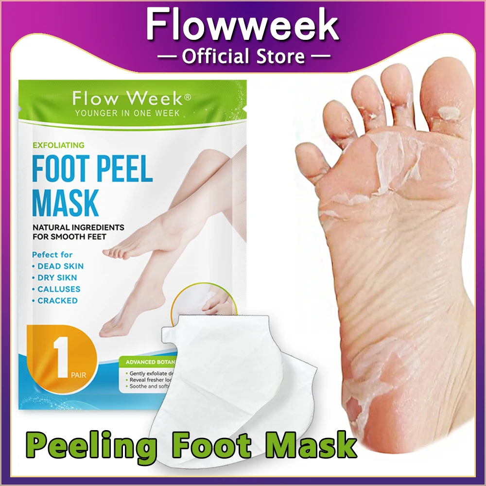 FlowWeek Foot Exfoliation Mask for dry, cracked and calloused feet is made with lactic acid extract to exfoliate the skin to gen