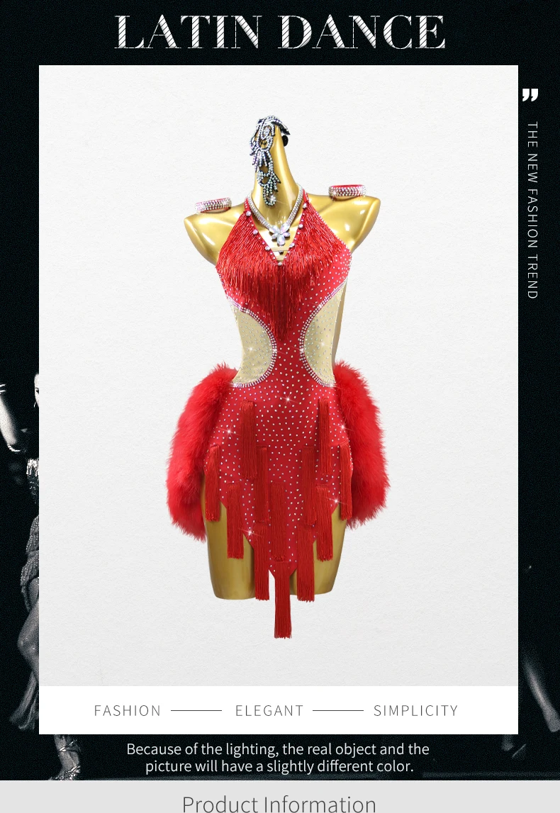 2026 Mädchen Sport-Tanzkostüm Latein-Federkleid Damenrock Party-Ballkleidung Samba Fransen-Kostüm Abschlussball-Tanzkleidung – Detail 2