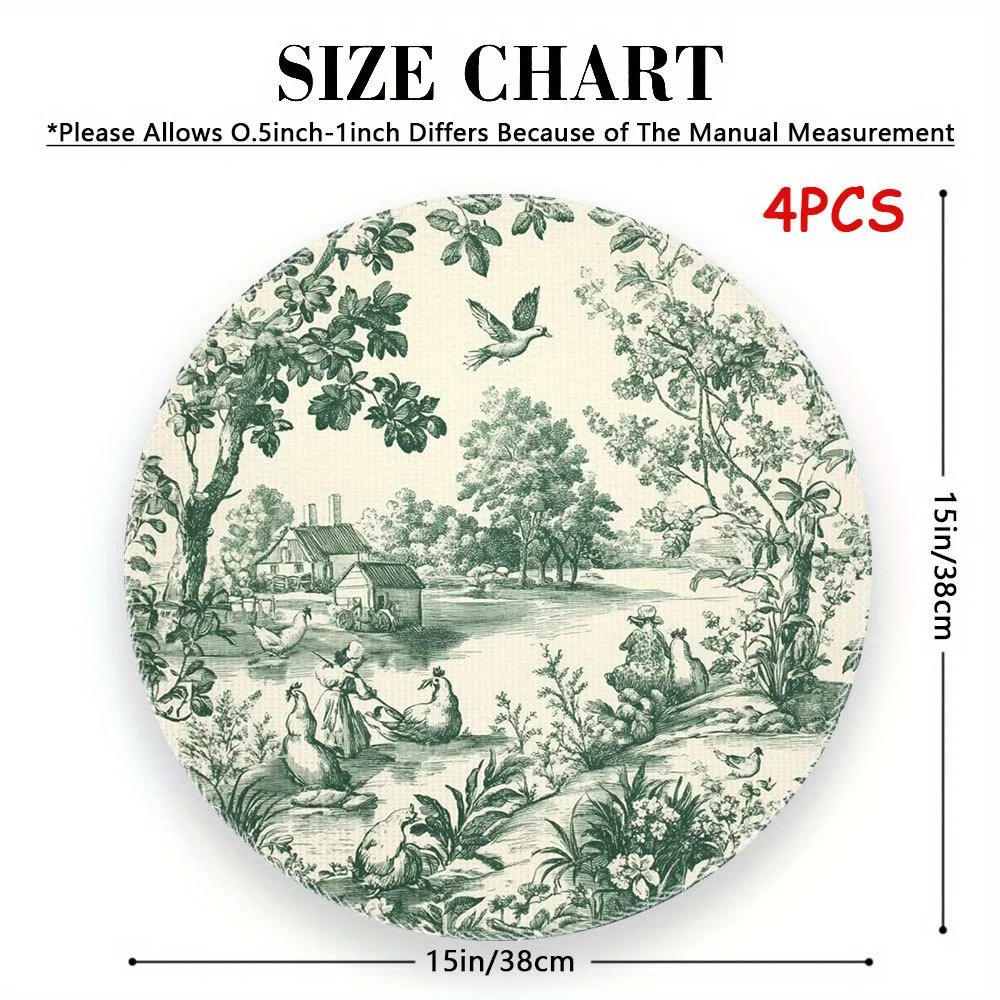 VIKAMA Christmas Tablecloth Round Placemat Green and White Two-Tone Placemat Holiday Table Decor Kitchen Party Buffet