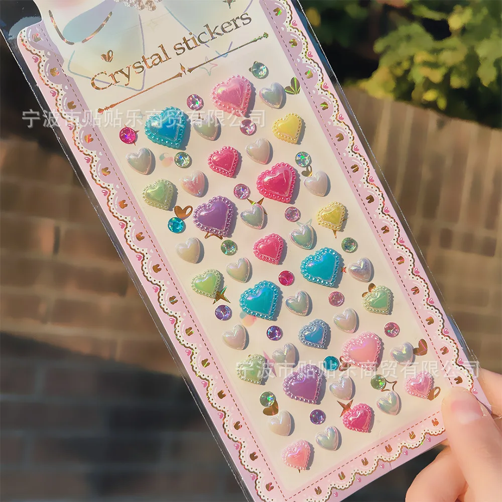

Heart Gem Crystal Acrylic Diamond Stickers Creative DIY Love Decals for Kids Scrapbook Journal Self-Adhesive Bling Art Craft