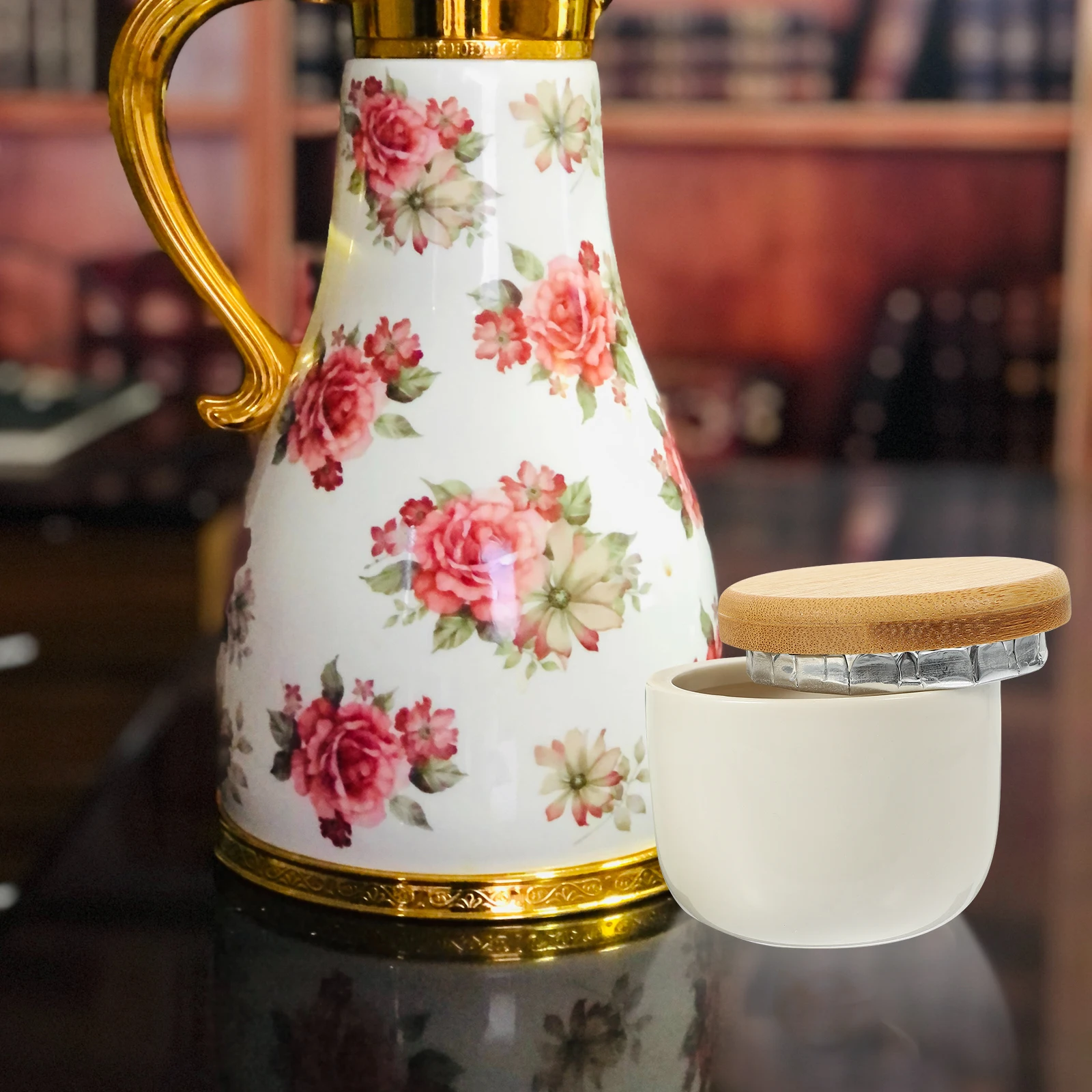 

2Pcs Elegant Bamboo And Ceramic Tea Storage Can Sealed Container With Lid For Kitchen Organization