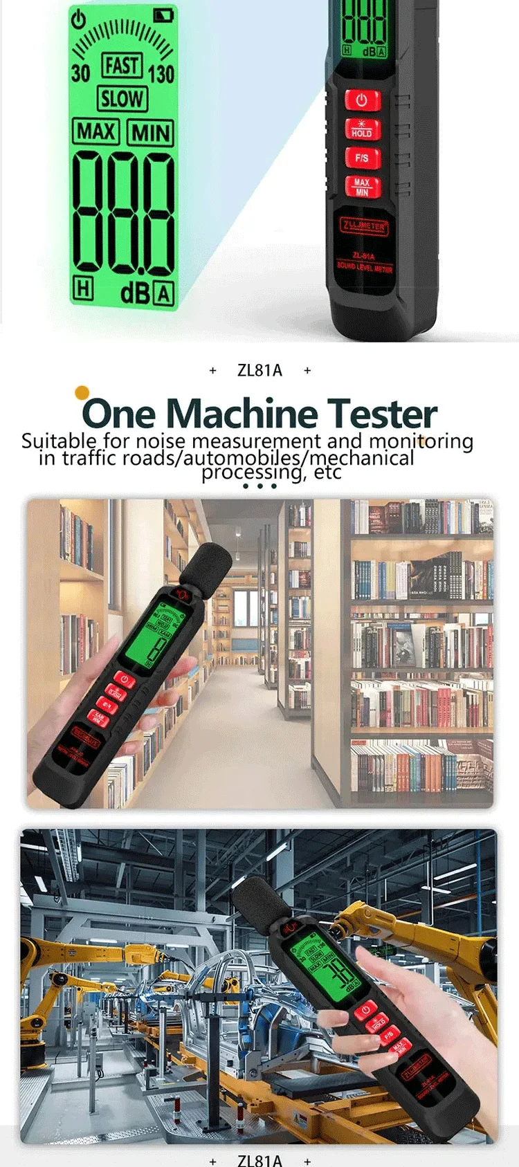 Dezibel Meter Tester Digital Sensor Noise Meter 30-130dB Umgebungsgeräusch Winddicht Schwamm Sound Messgerät – Detail 3