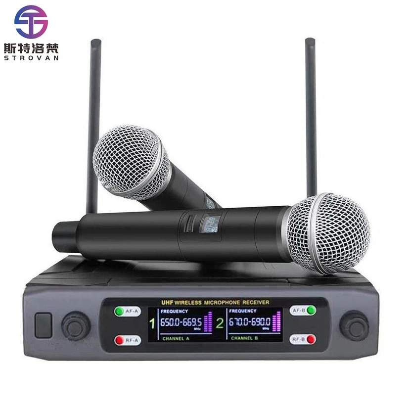 

Dual Channels UHF Professional Wireless Microphone System for Stage Performance