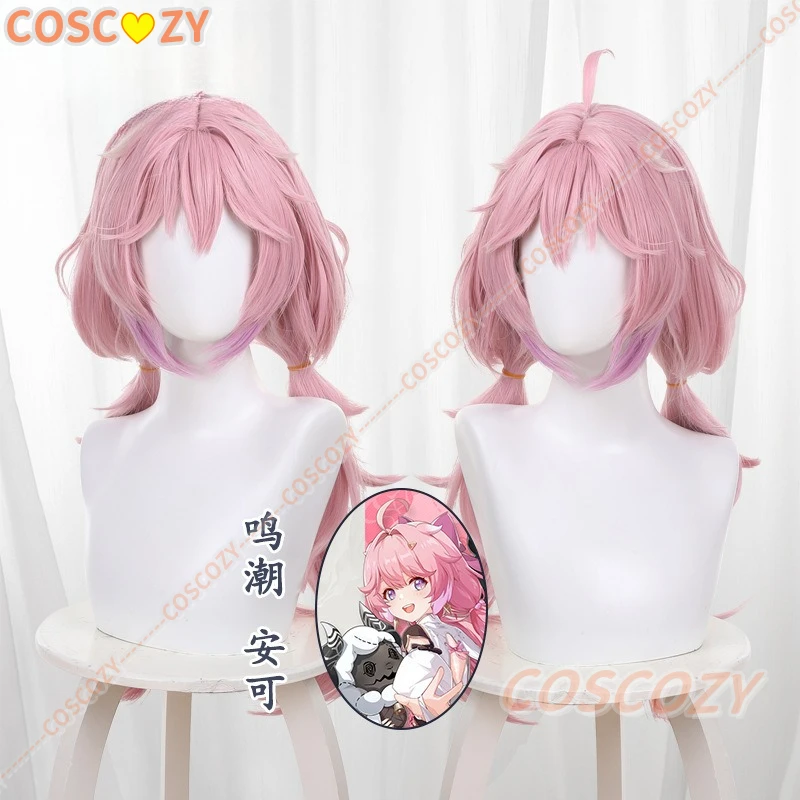 Game Wuthering Waves Encore Cosplay Wig Pink Mixed White Color Cos Wigs For Women Heat Resistant Wig Synthetic Hair