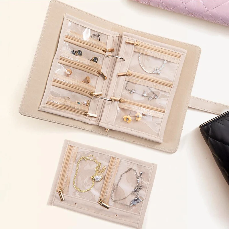 كتاب تخزين المجوهرات المحمول المصنوع من جلد البولي يوريثان، لفة تنظيم المجوهرات، حقيبة تخزين المجوهرات الصغيرة المضادة للأكسدة