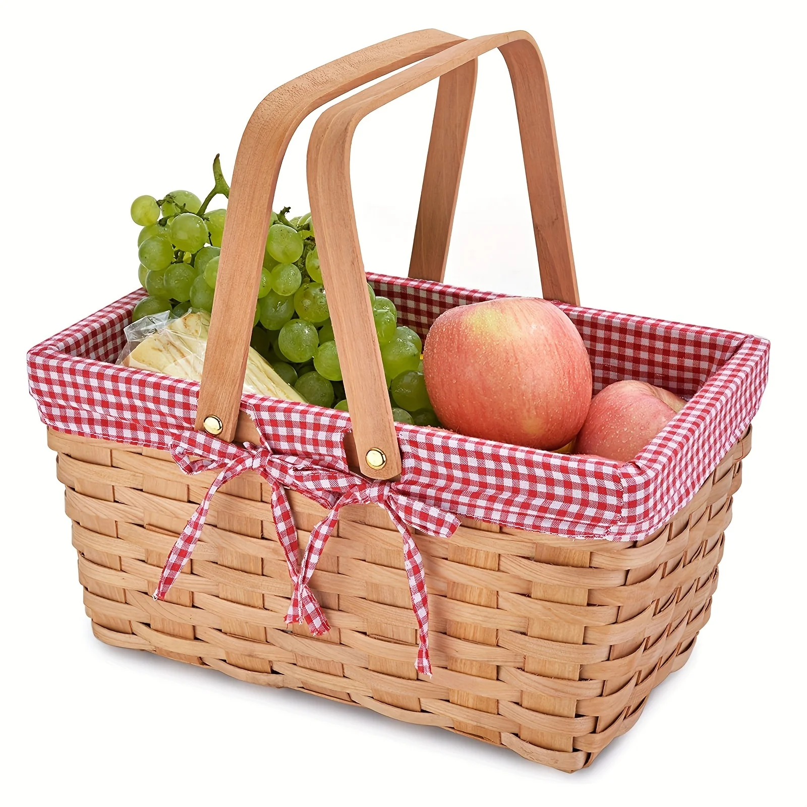 

Natural Woven Woodchip Picnic Basket with Double Folding Handles, Storage of Plastic Easter Eggs and Candy, Storage