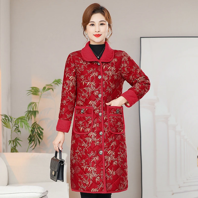 Chaqueta de algodón de longitud media para mujer, abrigo ajustado, estilo de ciudad de hielo china, chaqueta a prueba de viento de talla grande, Tops cálidos para mujer