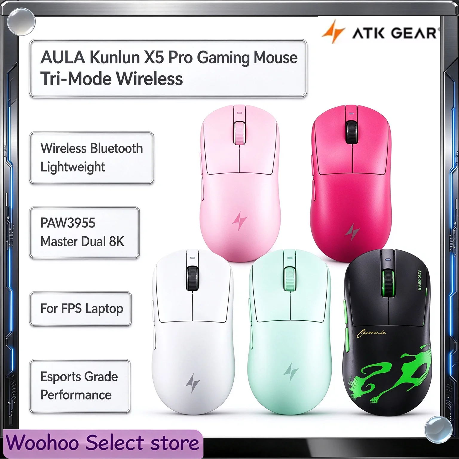 ATK Dragonfly A9 Mini Ultimate Gaming Mouse Wireless Bluetooth Lightweight PAW3955 Master Dual 8K Esports Mouse For FPS Laptop
