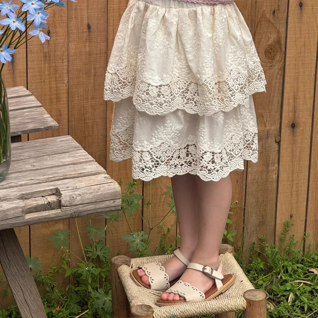 

Embroidered Short Skirt Vintage Casual Solid Color 2025 Summer New Hollow Out All-match Double-layer Skirt