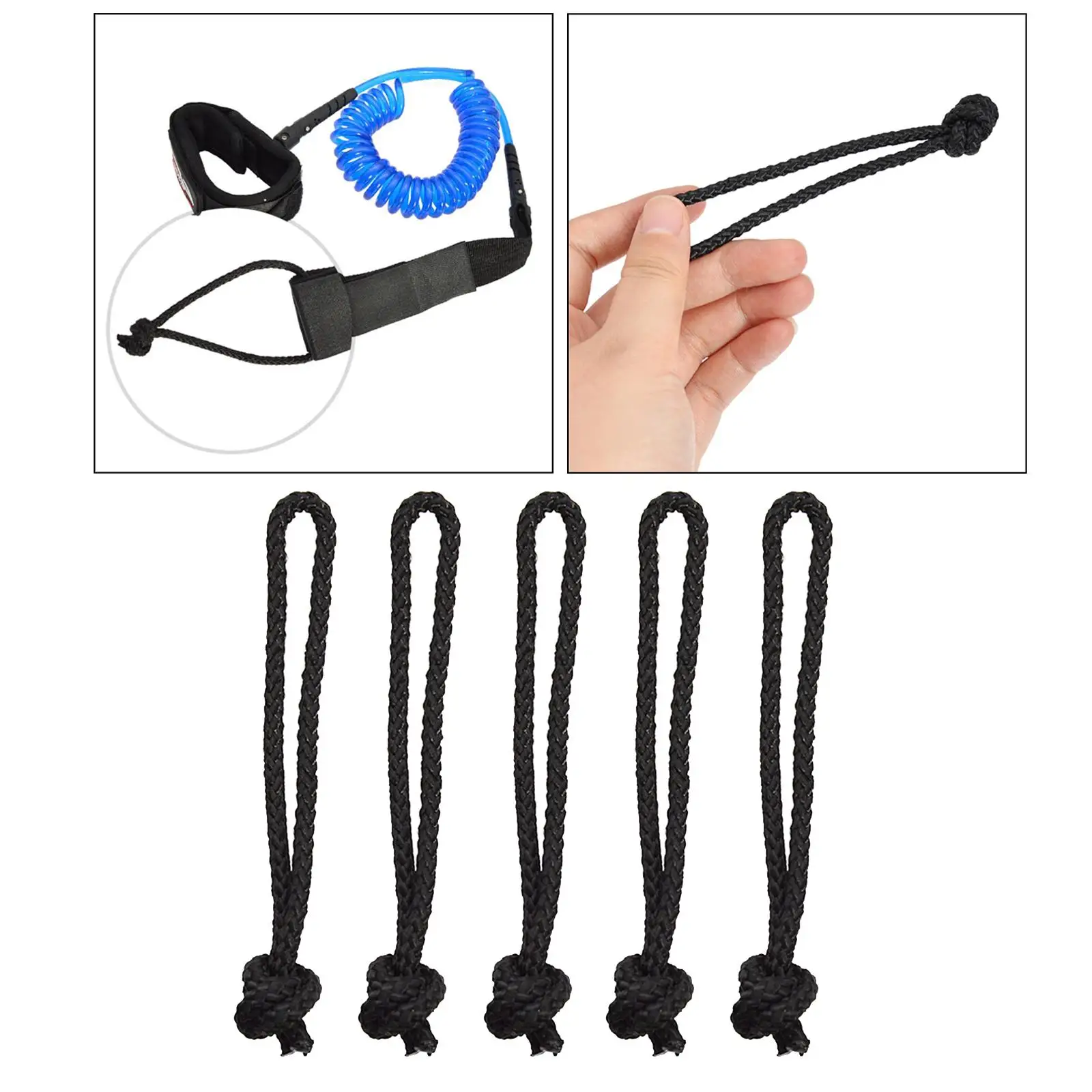 Surfboard Leash Strings Black Nylon Cord Replacement Accessory for Surfboard Longboard Paddle Board