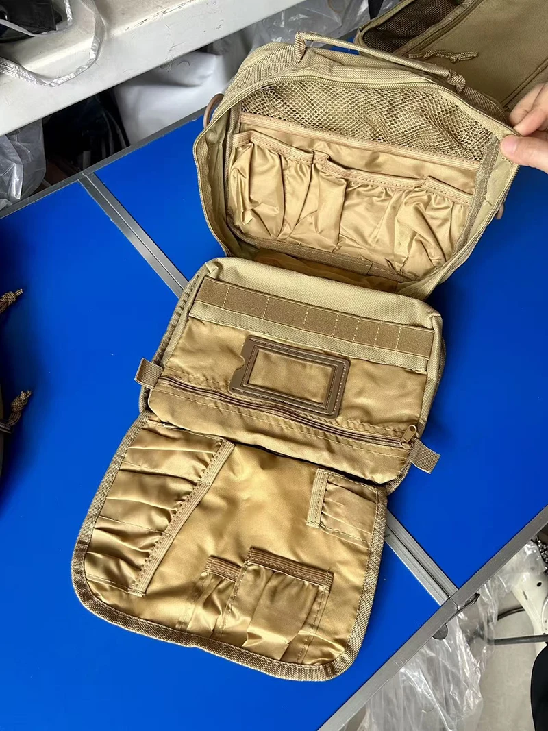 Tragbare Herren-Toilettentasche aus Oxford-Gewebe, Khaki, Reise-Organizer mit mehreren Taschen, hängende Waschtasche für Outdoor-Aktivitäten, Angeln und Kurzreisen – Detail 22