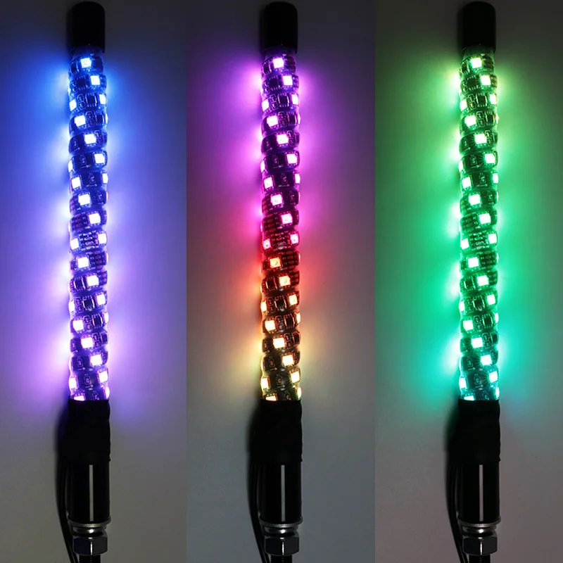 LED Whip Flag Pole Light 1FT Spiral Antenna Lamp with Wireless Remote and App Control 12V Multi Mode Color Changing for ATV UTV