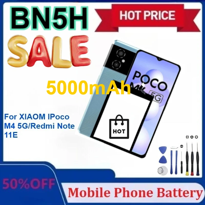 

BN5H 5000 мАч для POCO M5 5G M4 Новые сменные аккумуляторы с бесплатными наборами инструментов Аккумулятор Xiaomi с инструментами