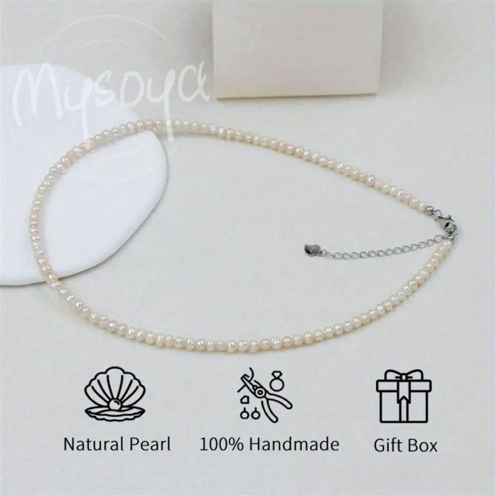 

MYSOYA White Freshwater Pearl Necklace 4-5mm Pearls Gift Box Gift for Her Wedding Jewelry Christmas Birthday Anniversary Gift