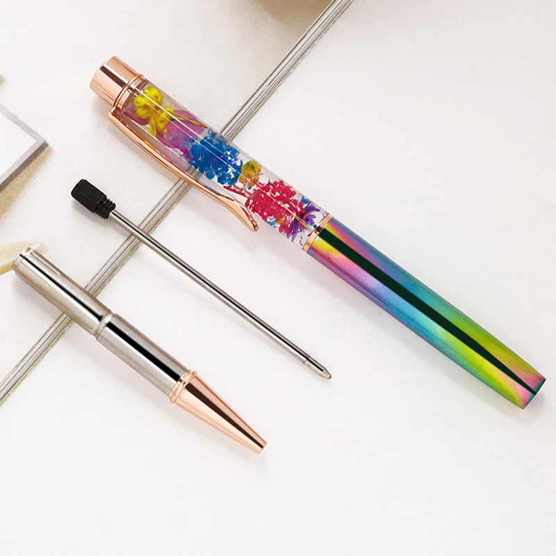 Подарочная ручка, креативная маленькая свежая ручка ручной работы с сухим цветком, промасленная металлическая шариковая ручка, лазерная гравировка, индивидуальный логотип