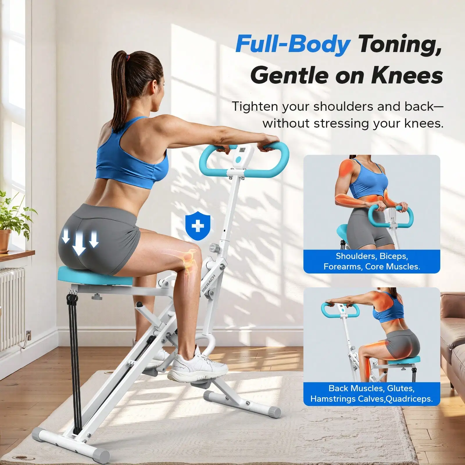 MERACH Squat Machine, 2 In 1 Squat Rowing Machine, Easy Setup & Foldable Exercise Equipment, Glute Trainer Machine, Glutes & Leg Home Workout Machine