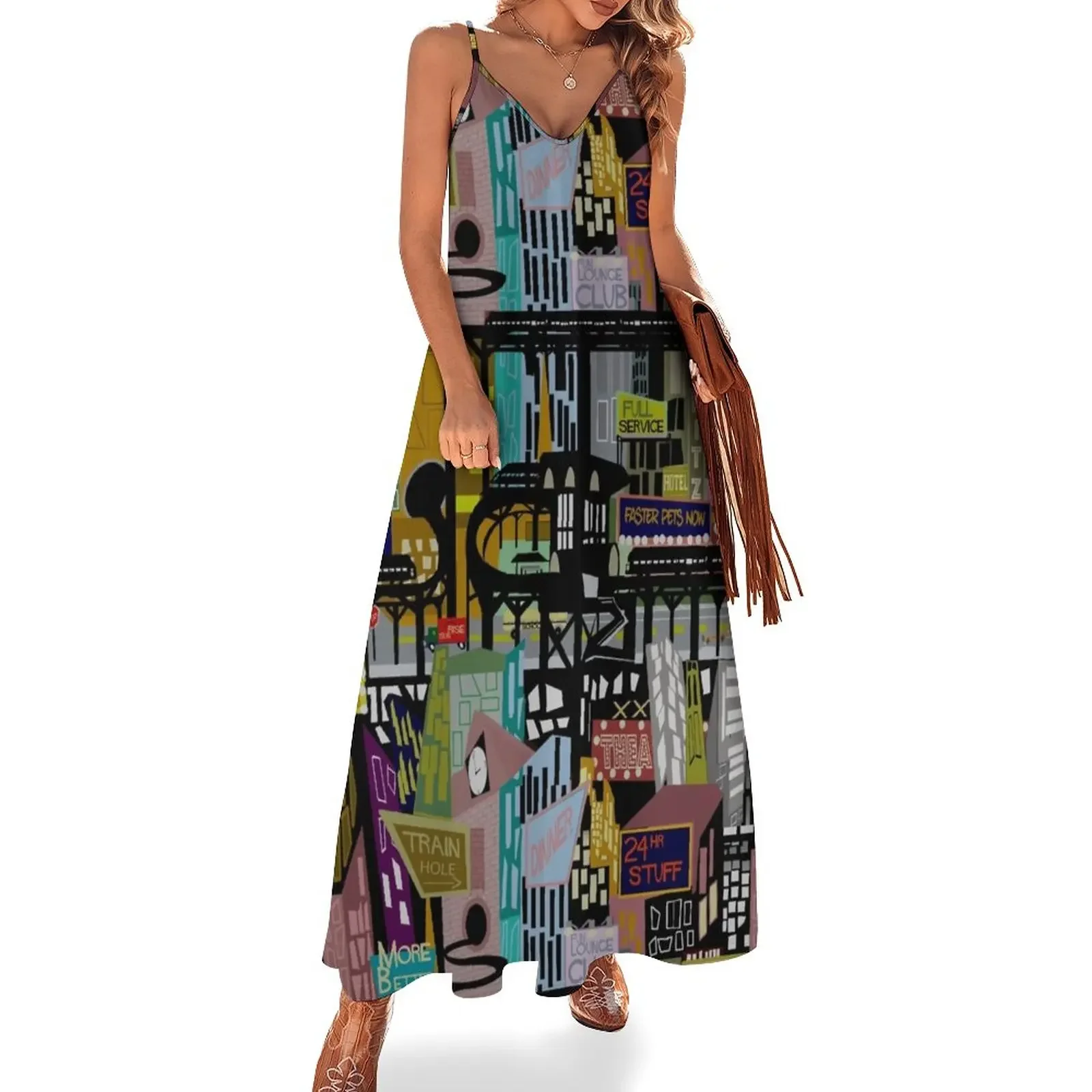 

Mid-Century City Sleeveless Dress Dress vintage loose women's dress