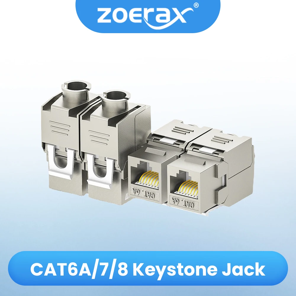 ZoeRax 1 szt. RJ45 ekranowane gniazdo Keystone cat6A Cat7 180 stopni bez narzędziowa obudowa ze stopu cynku gniazdo Keystone
