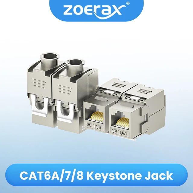 ZoeRax 1 szt. RJ45 ekranowane gniazdo Keystone cat6A Cat7 180 stopni bez narzędziowa obudowa ze stopu cynku gniazdo Keystone