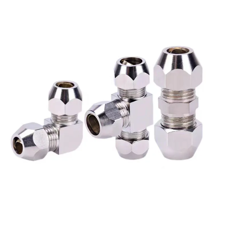 Pneumatic Tube Fittings 4 6 8 10 12 14 16mm Brass Ferrule Compression Oil Water Gas Fitting T-type L-type Cross-type Connector