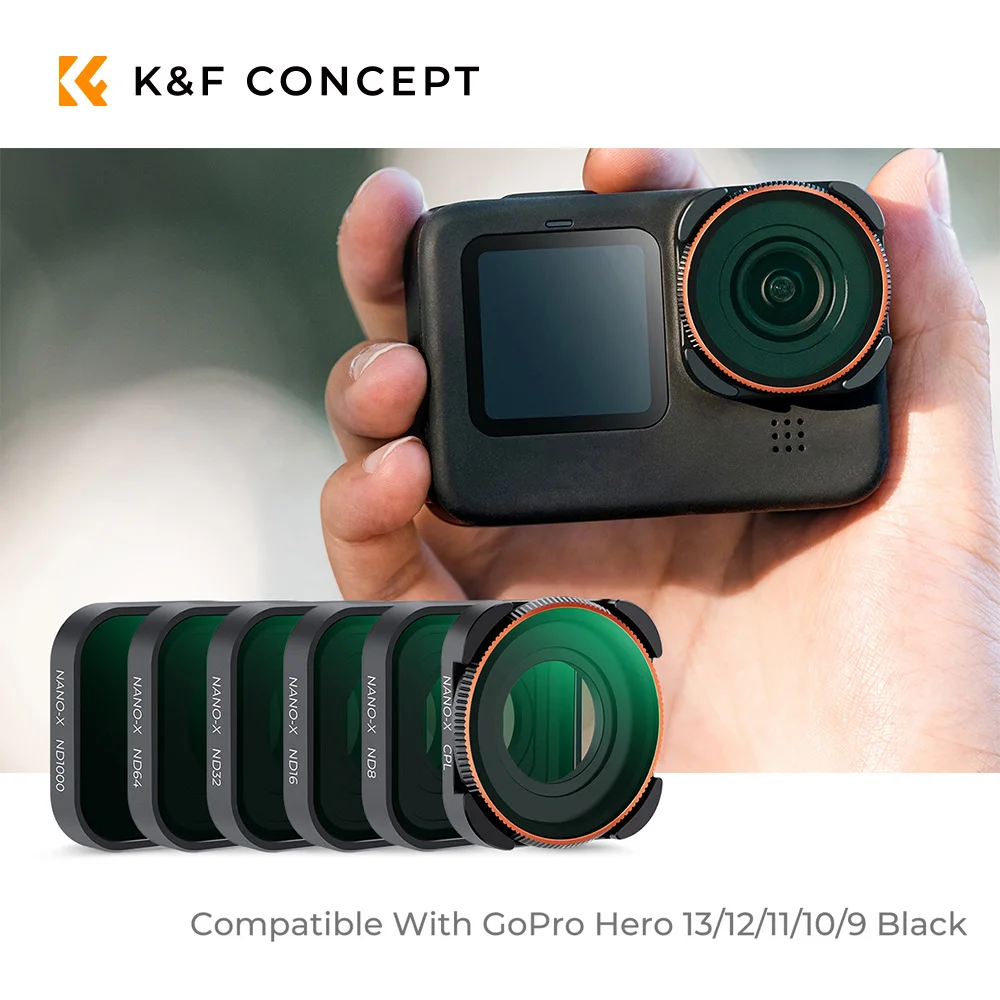Kit de Filtros K&F Concept de 4 Piezas para GoPro Hero 13/12/11/10/9 Black, CPL+ND8/16/32/64/1000, Vidrio Óptico HD con Revestimiento de 28 Capas
