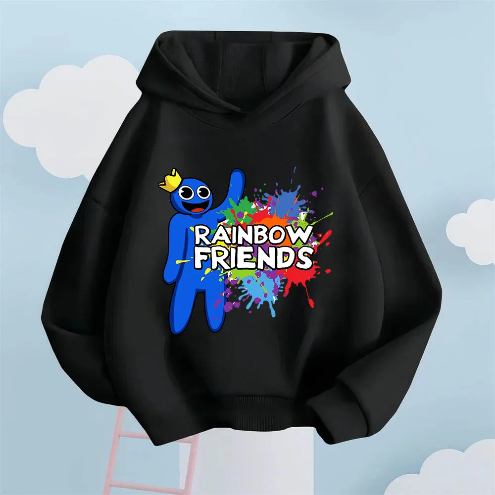 ¡Fleno de diversión infantil! Sudadera con capucha para niños con estampado de personajes lindos azules de Rainbow Friends, infancia colorida iluminada para niños