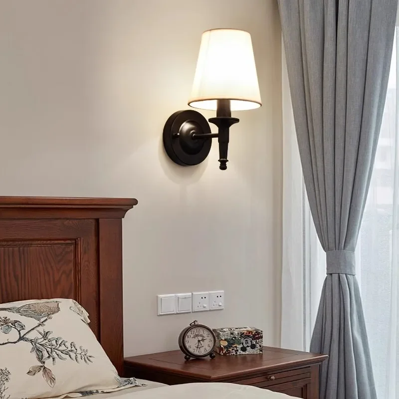 

European Creative LED Fabric Lampshade E14 Bedside Wall Lamp Indoor Living Room Corridor Staircase Bedroom Decoration Lighting